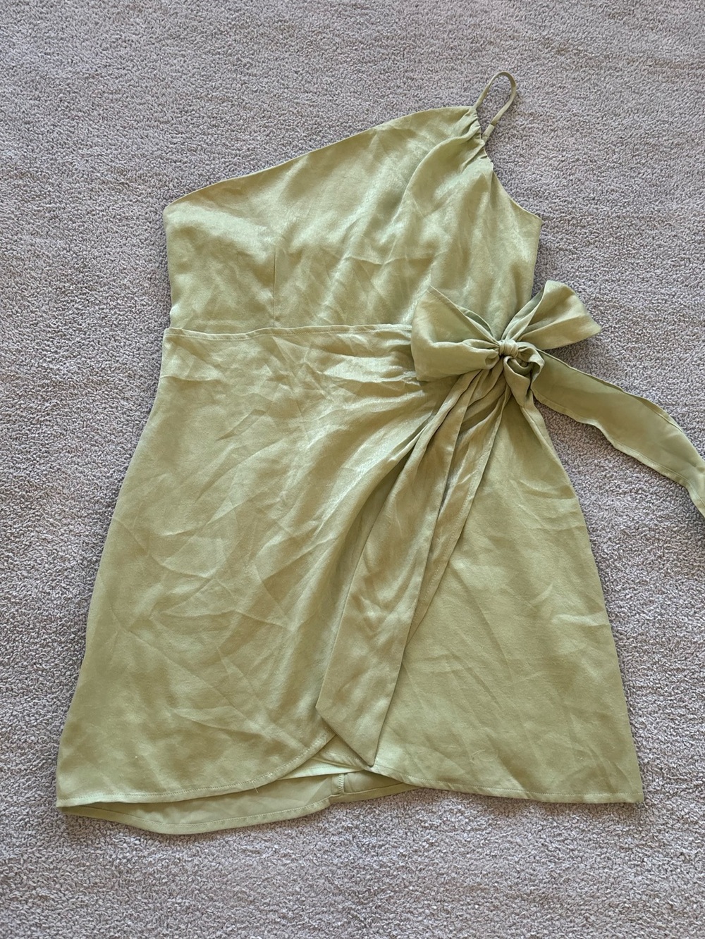 Lovers + Friends One-Shoulder Sage Green Wrap Dress with Side Bow